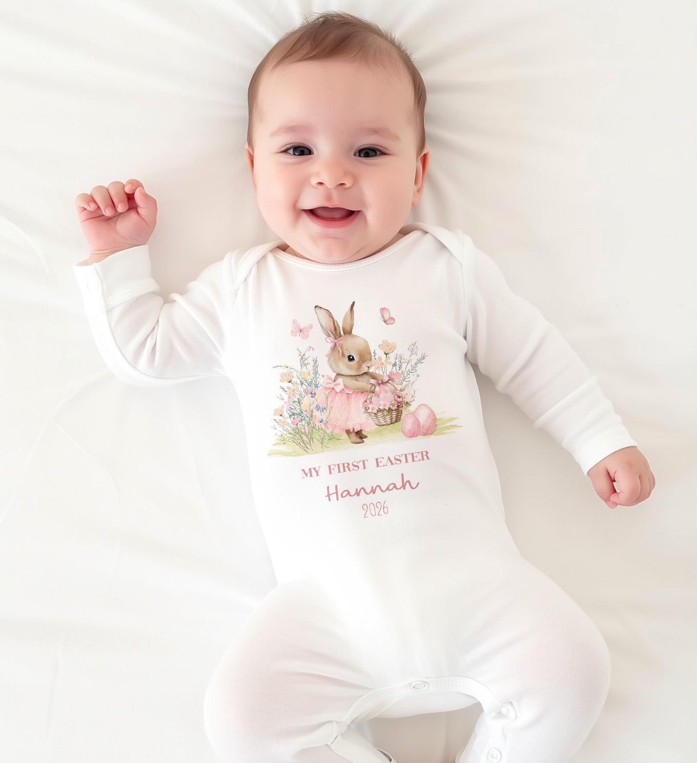Personalised My First Easter Babygrow, Custom 1st Easter Sleepsuit Outfit Gift For Baby