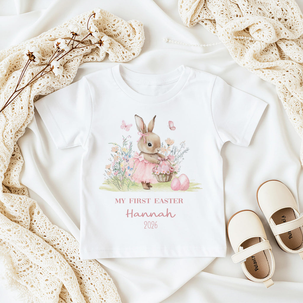 Personalised My First Easter Tshirt, Custom 1st Easter Sleepsuit Outfit Gift For Baby Girl