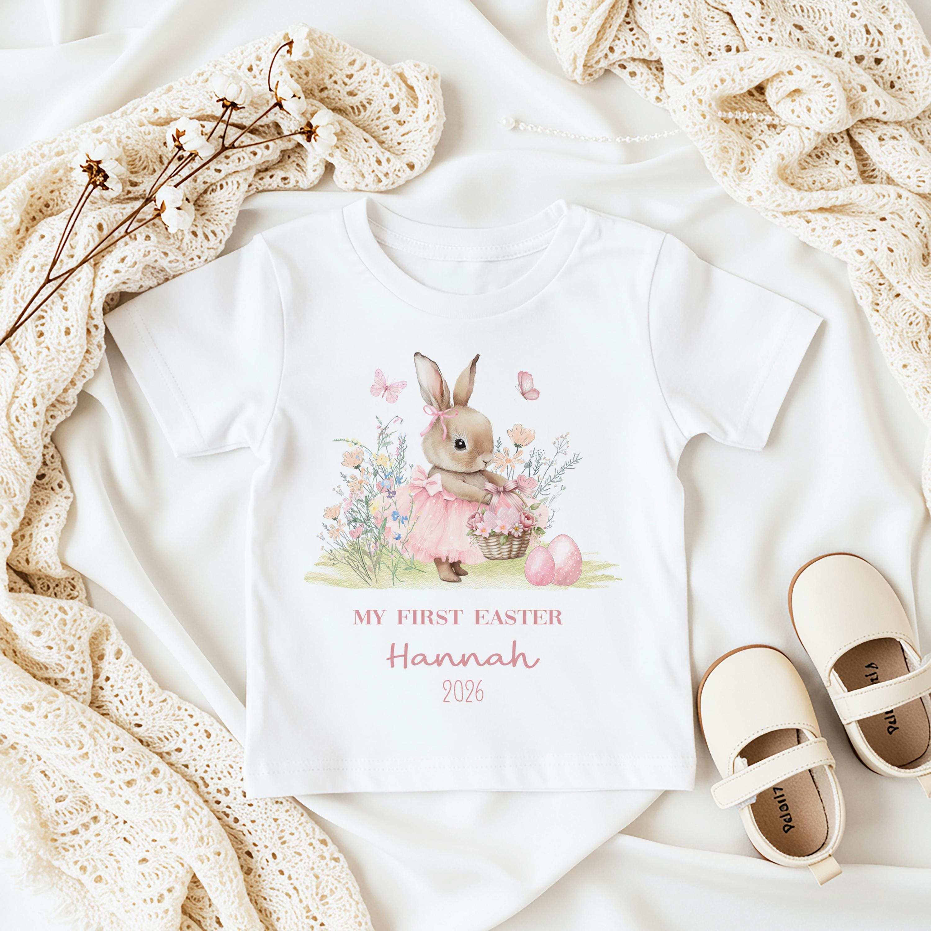 Personalised My First Easter Tshirt, Custom 1st Easter Sleepsuit Outfit Gift For Baby Girl