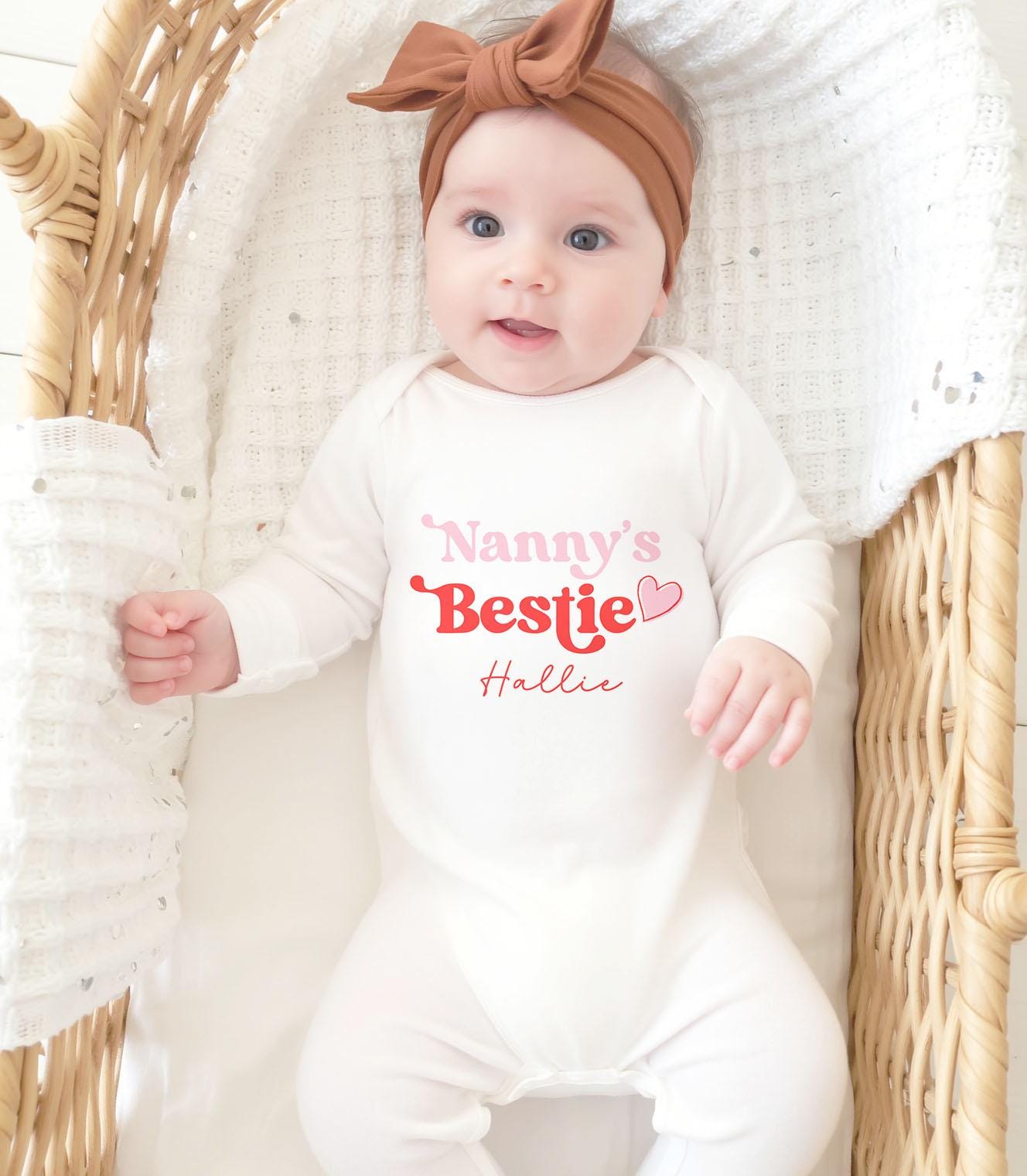 Personalised Nanny's Bestie Mother's Day Babygrow , Mother's Day Gift For Nana, Personalized Baby Girl Sleepsuit