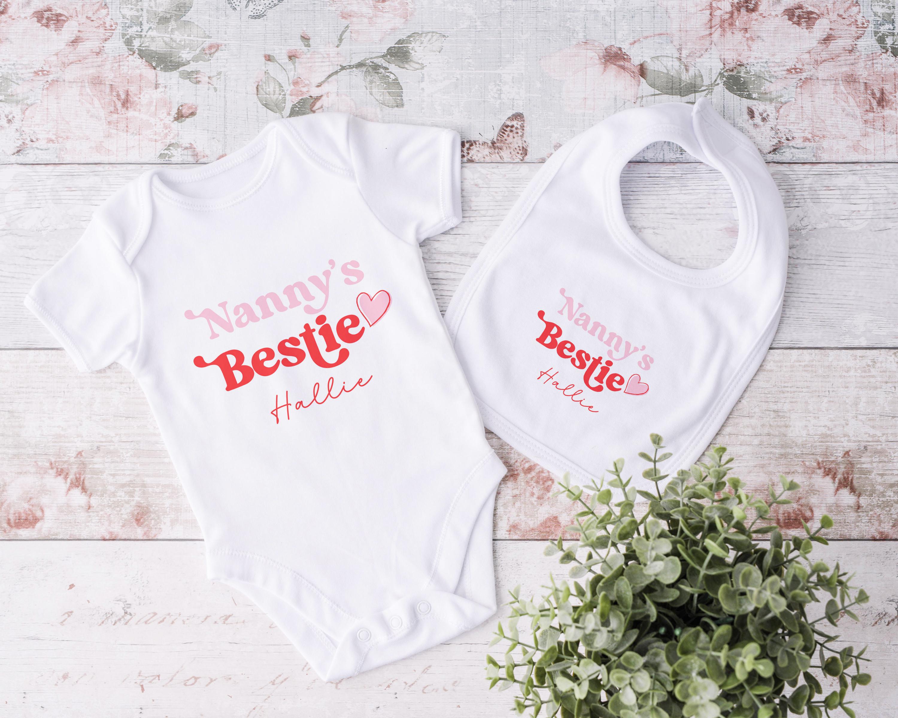 Personalised Nanny's Bestie Mother's Day Babygrow , Mother's Day Gift For Nana, Personalized Baby Girl Sleepsuit