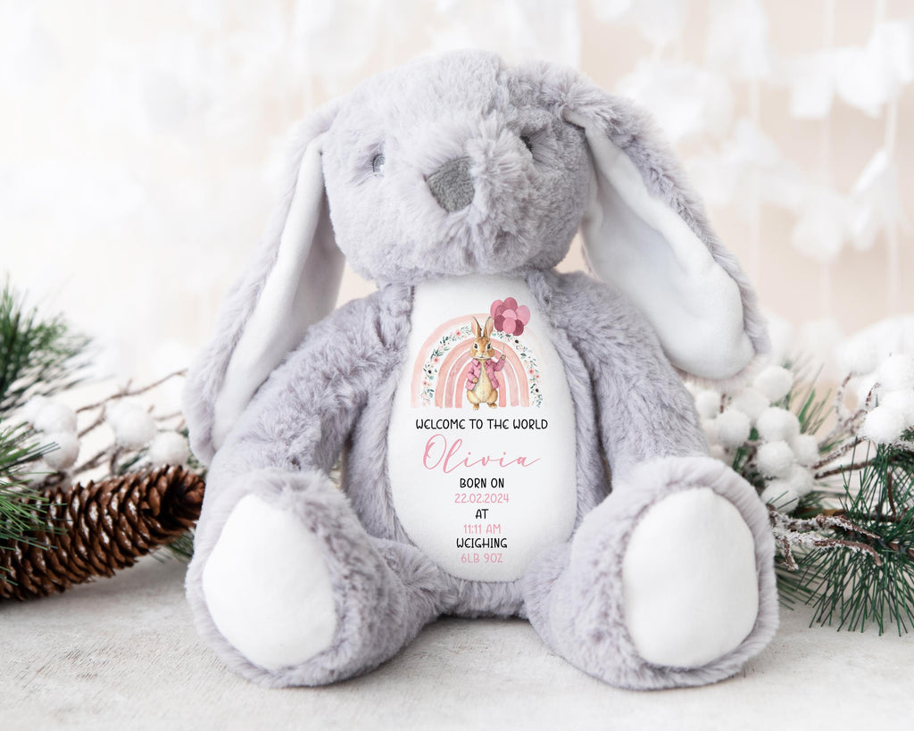 Personalised New Baby Gift, New Baby Soft Toy, New baby gift, New born Gift, Baby Keepsake, Baby shower gift, Birth stats, Teddy Bear Bunny