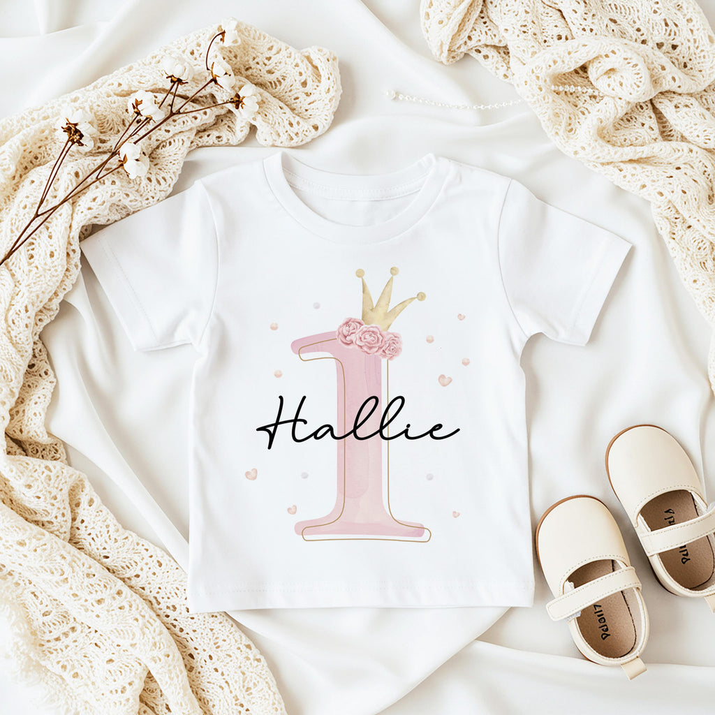 Personalised Princess Crown Baby Girl First Birthday Babygrow, Custom 1st Birthday Sleepsuit Outfit