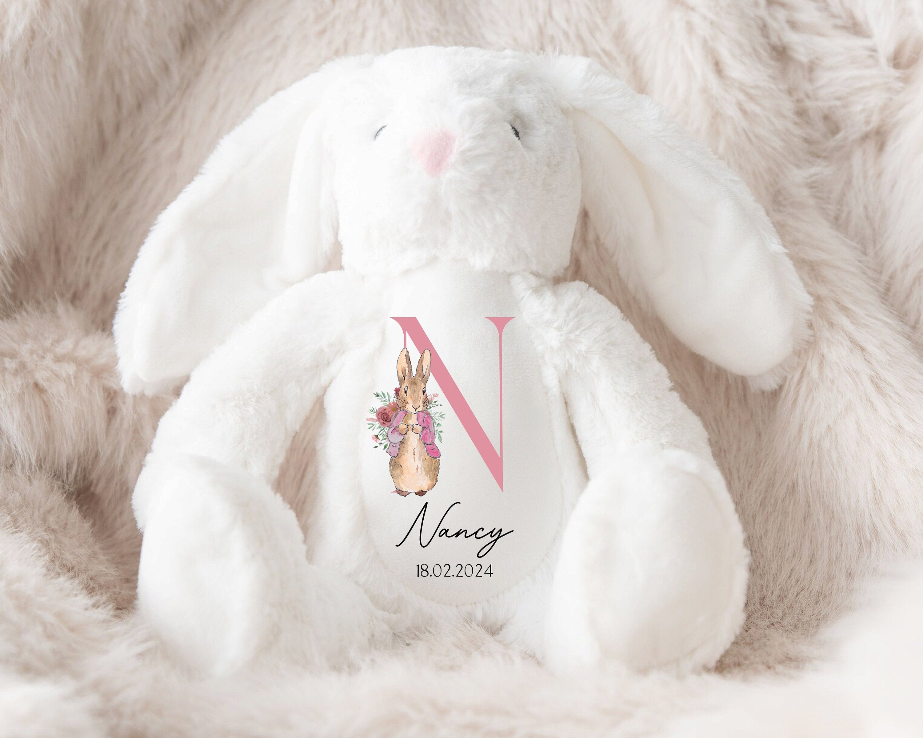 Personalised Teddy New Baby Gift , Baby Shower, New Parents, Gifts for Grandchildren, Baby Boy, Baby Girl, Bunny Rabbit, Custom Name