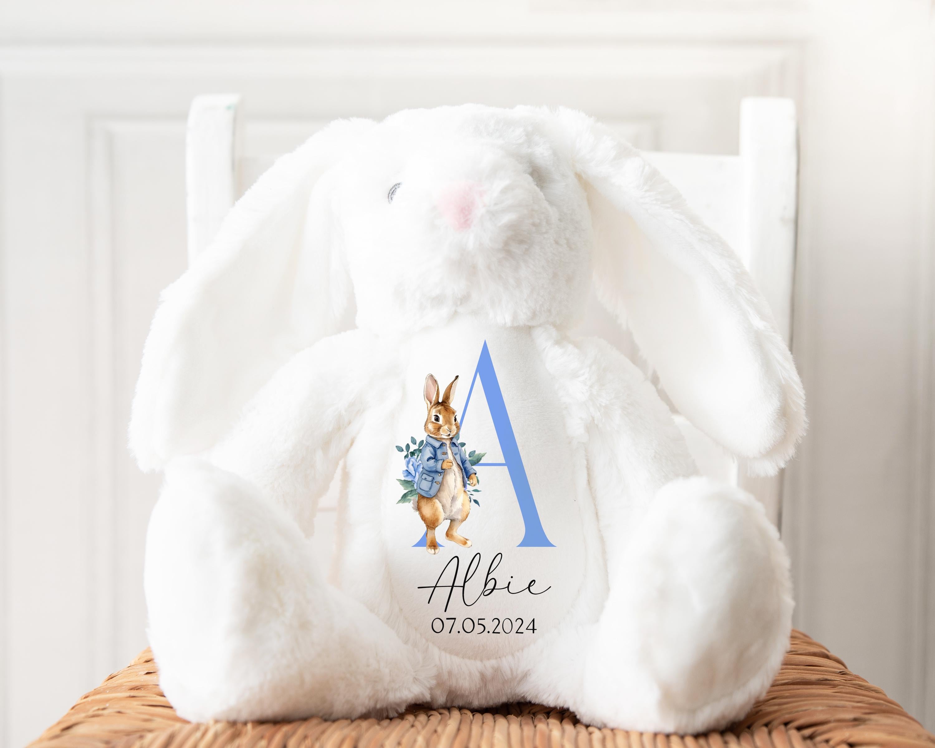 Personalised Teddy New Baby Gift , Baby Shower, New Parents, Gifts for Grandchildren, Baby Boy, Baby Girl, Bunny Rabbit, Custom Name