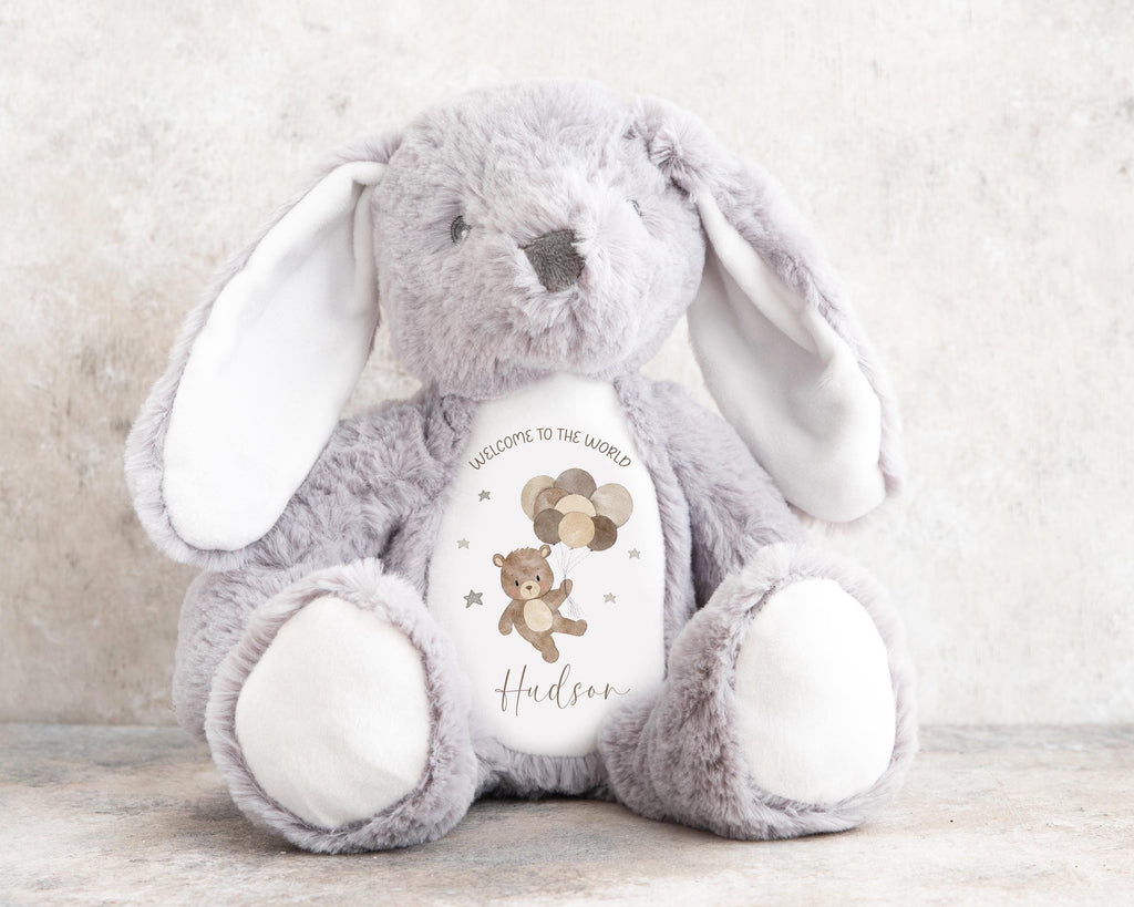 Personalised new born baby soft toy keepsake, Baby shower gift for new parents, Baby bear nursery decor, Birth announcement social media