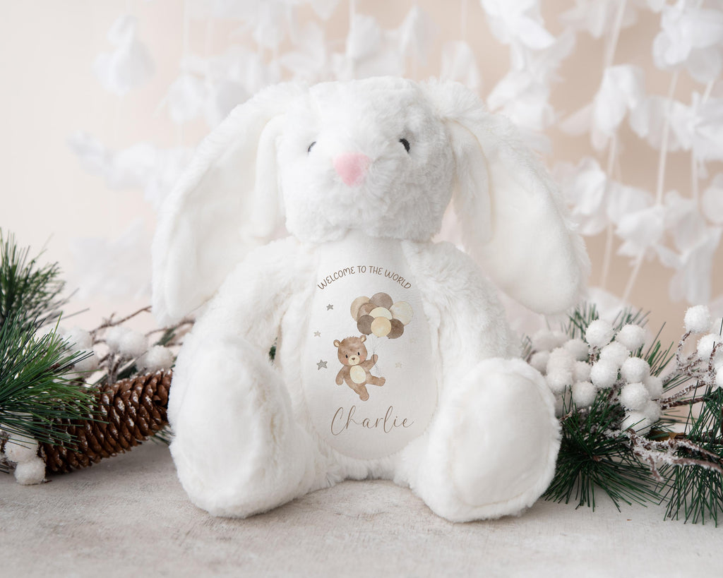 Personalised new born baby soft toy keepsake, Baby shower gift for new parents, Baby bear nursery decor, Birth announcement social media