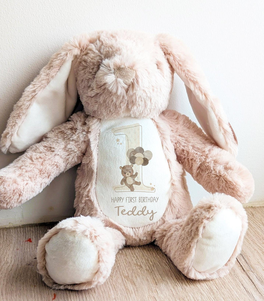 Personalized Beige Teddy Bear: First Birthday Gift, Custom Name