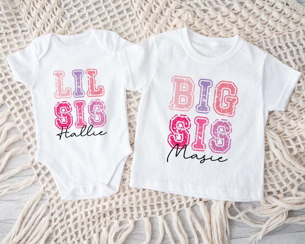 Personalized Big Sister Little Sister Matching Set, Cotton Sibling Outfit
