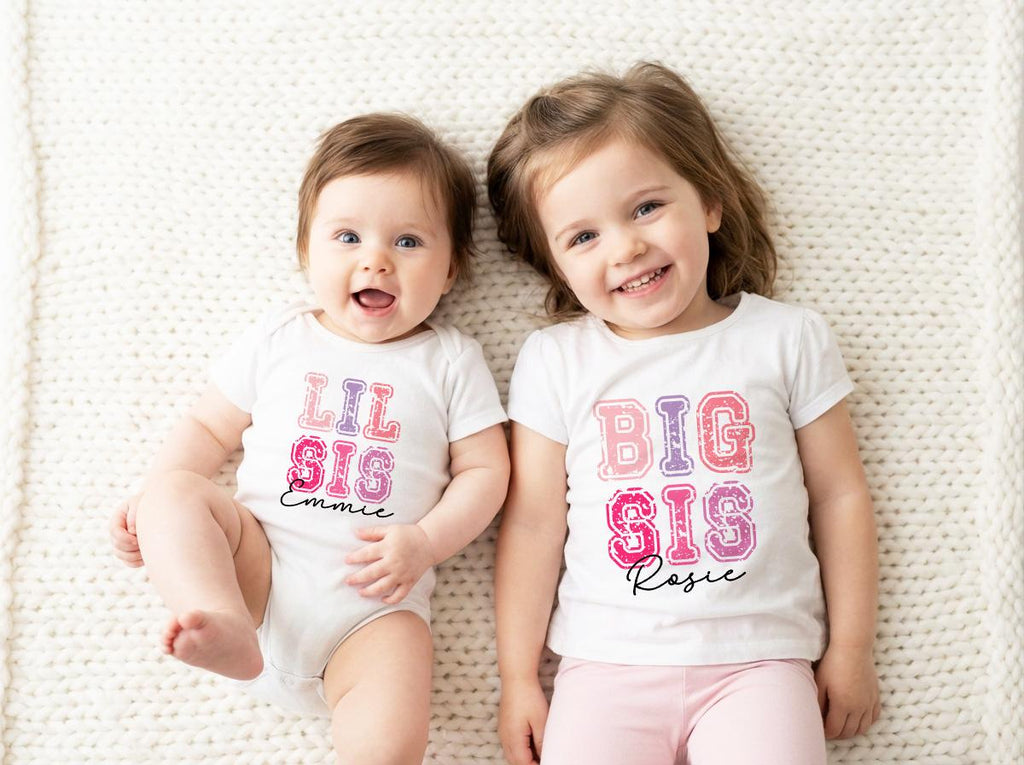 Personalized Big Sister Little Sister Matching Set, Cotton Sibling Outfit