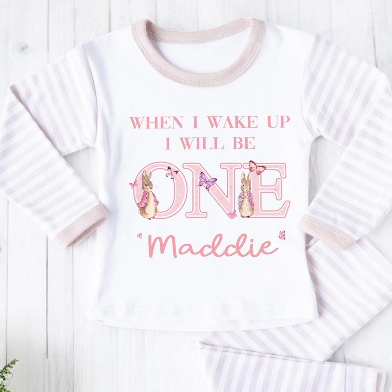Personalized Bunny 1st Birthday Pajamas: Butterfly Theme Outfit