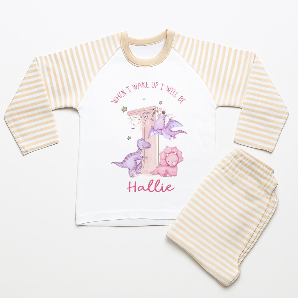 Personalized Dinosaur 1st Birthday Pajamas, Pink Girl Dinosaur Cotton Nightwear