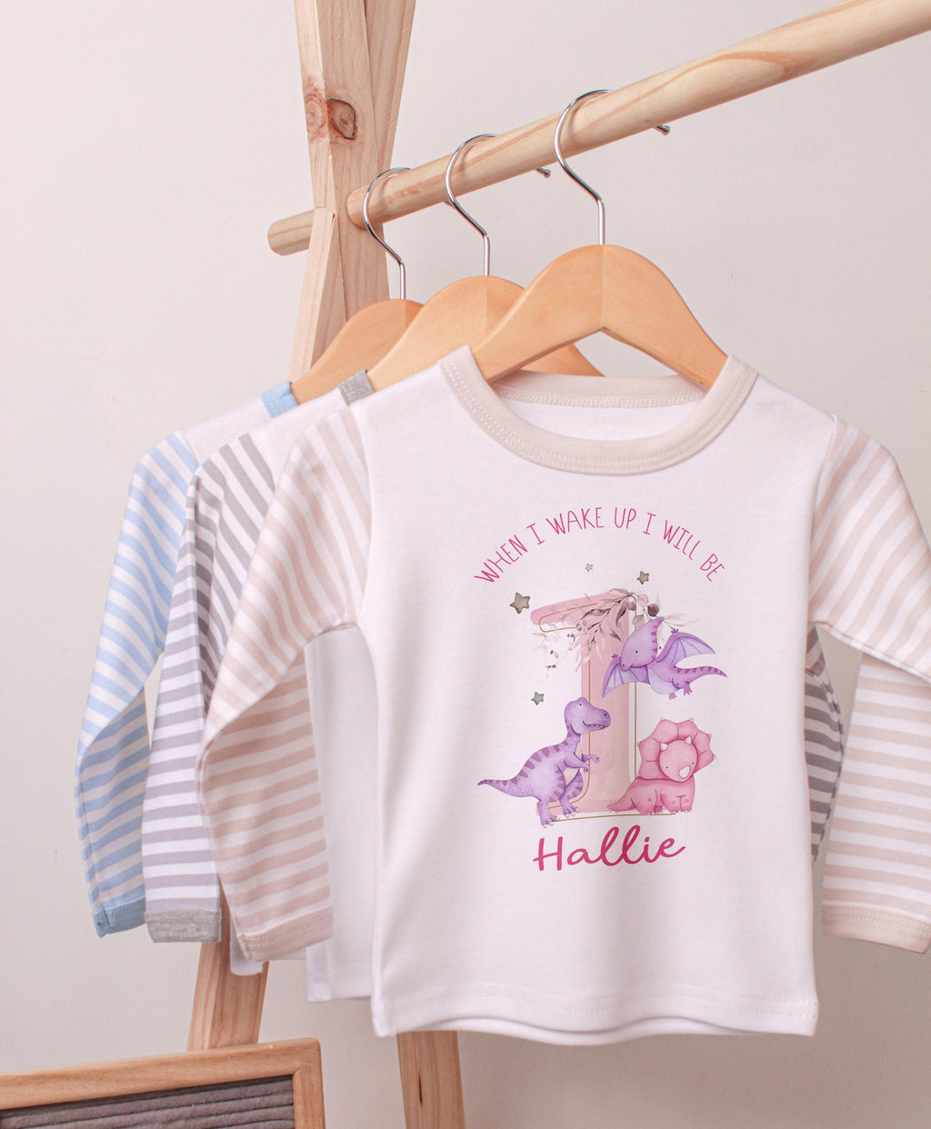 Personalized Dinosaur 1st Birthday Pajamas, Pink Girl Dinosaur Cotton Nightwear