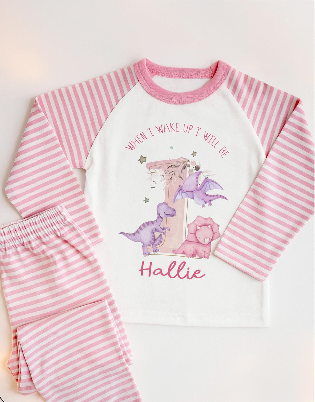 Personalized Dinosaur 1st Birthday Pajamas, Pink Girl Dinosaur Cotton Nightwear