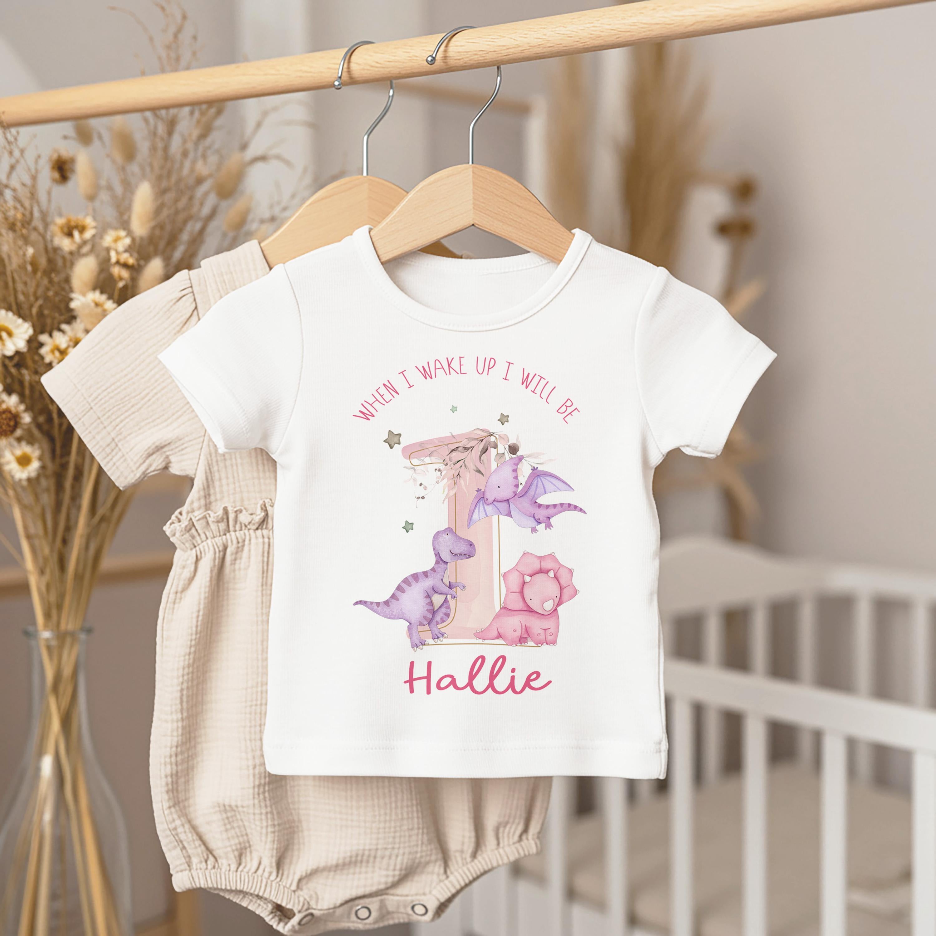 Personalized Dinosaur 1st Birthday Pajamas, Pink Girl Dinosaur Cotton Nightwear