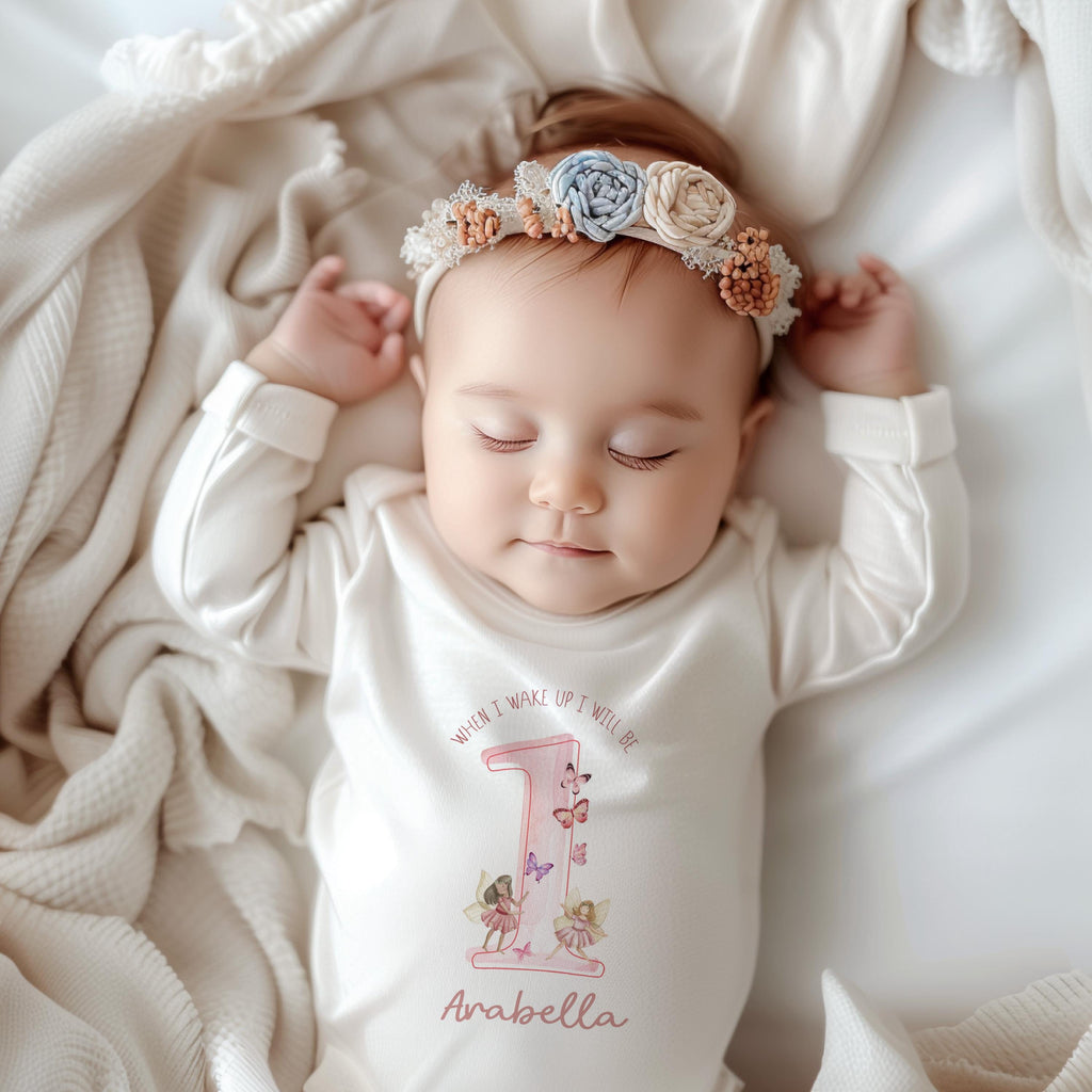 Personalized Fairy 1st Birthday Baby Grow: Butterfly Theme Sleepsuit