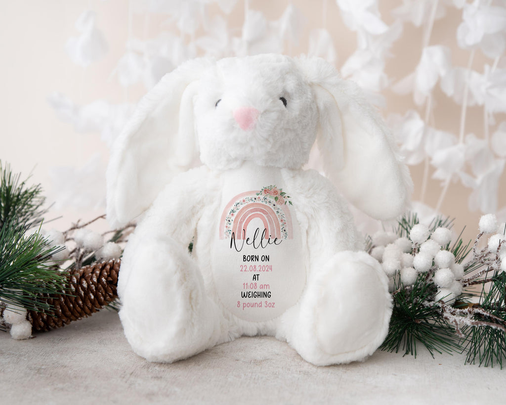 Personalized New Baby Gift, Personalised Soft Toy Keepsake, Newborn Teddy or Bunny with Birth Stats, Ideal Baby Shower Gift New Baby Gift