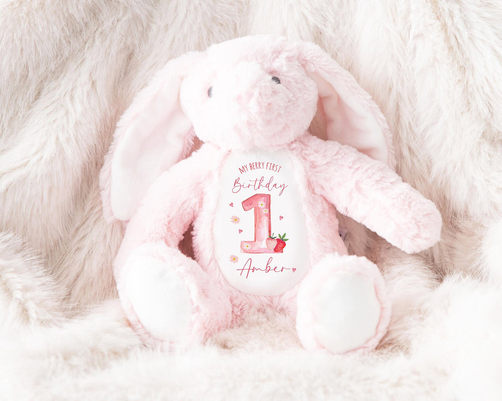 Personalized Plush Bunny: Berry First Birthday Keepsake Gift