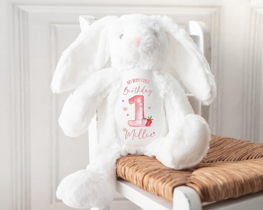 Personalized Plush Bunny: Berry First Birthday Keepsake Gift