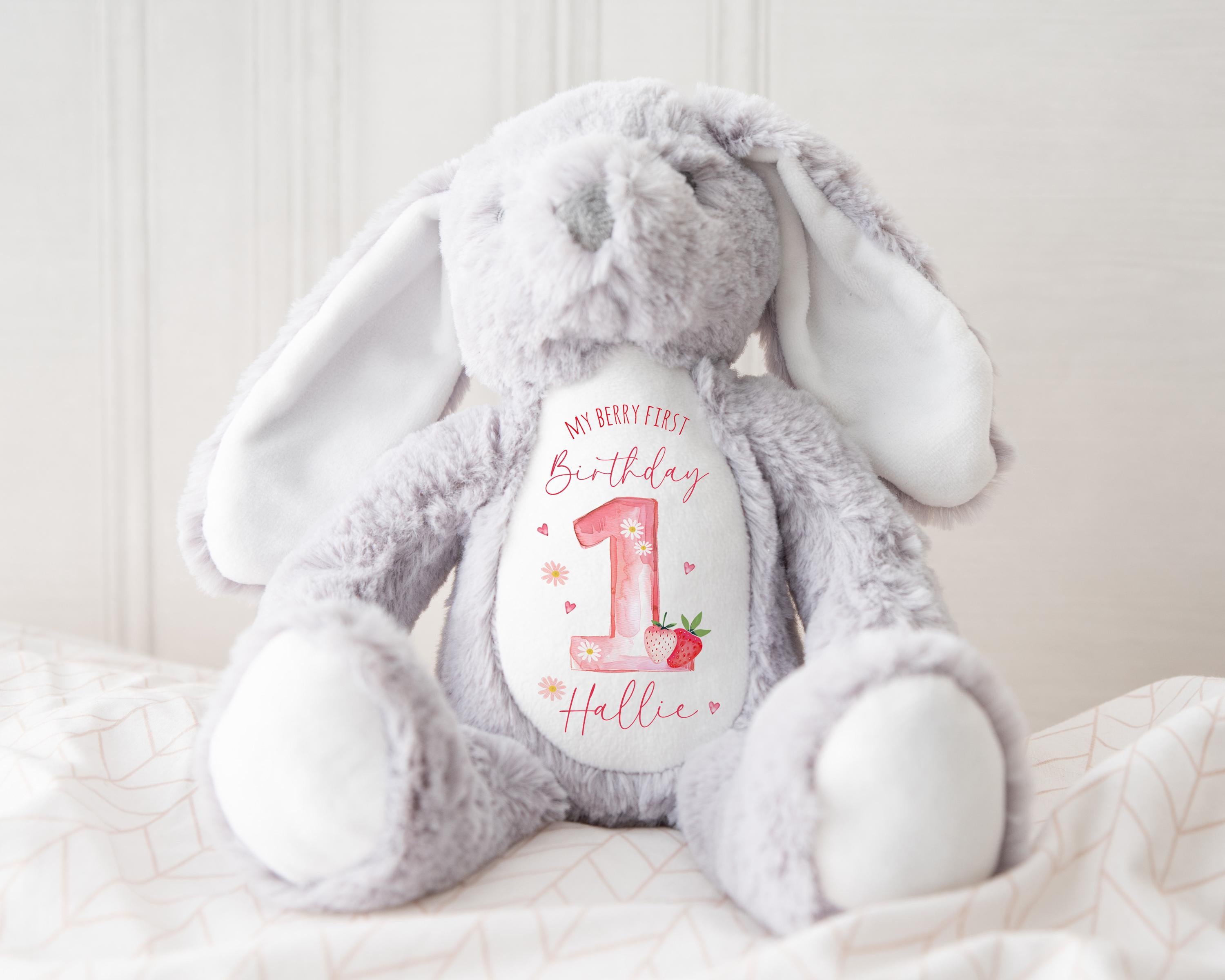 Personalized Plush Bunny: Berry First Birthday Keepsake Gift
