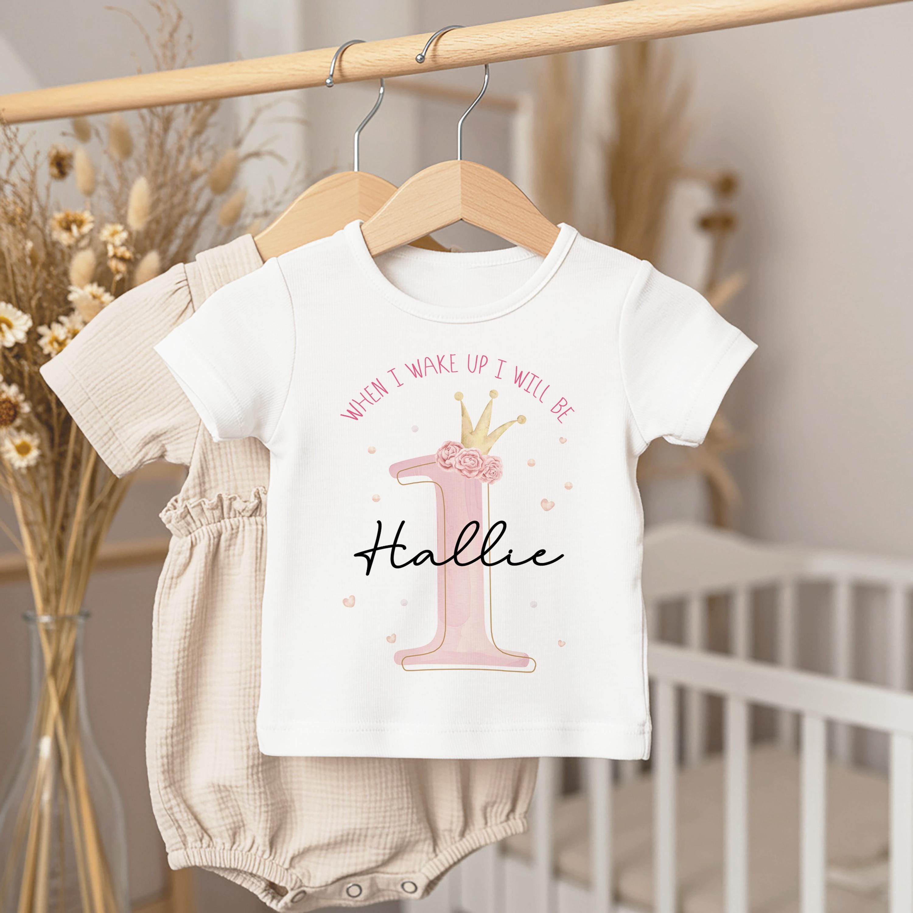 Personalized Princess Crown 1st Birthday Pajamas, Pink Girl Cotton Nightwear