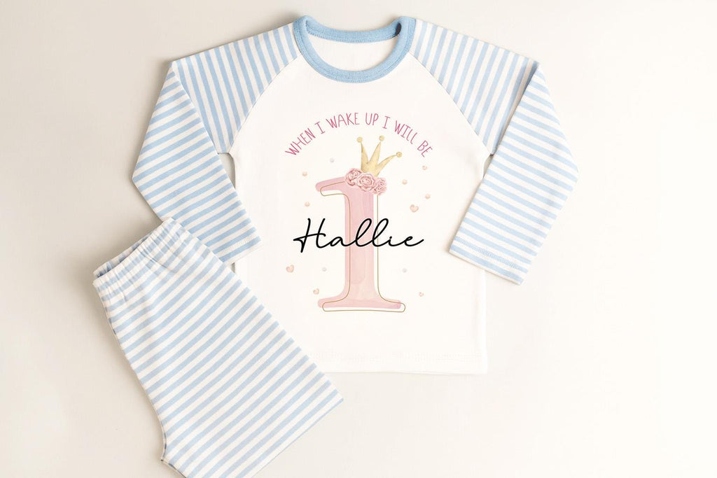 Personalized Princess Crown 1st Birthday Pajamas, Pink Girl Cotton Nightwear