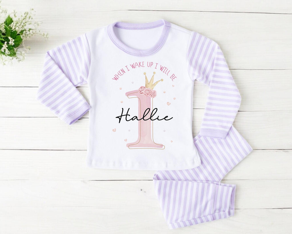 Personalized Princess Crown 1st Birthday Pajamas, Pink Girl Cotton Nightwear
