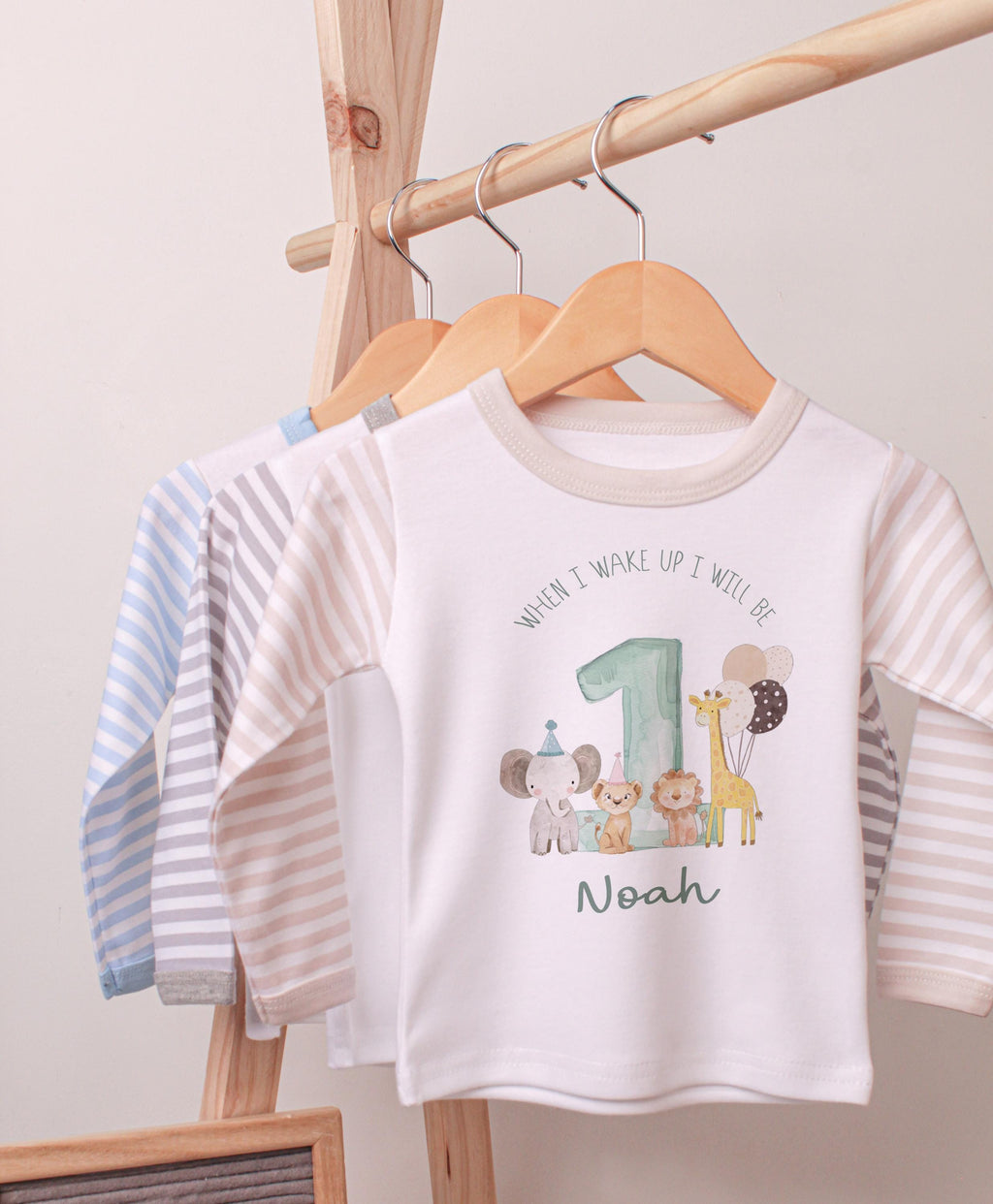 Safari Jungle Animal First Birthday Pyjamas , When I Wake Up I Will Be One Custom 1st Birthday Pjs, Personalized First Birthday Pjs