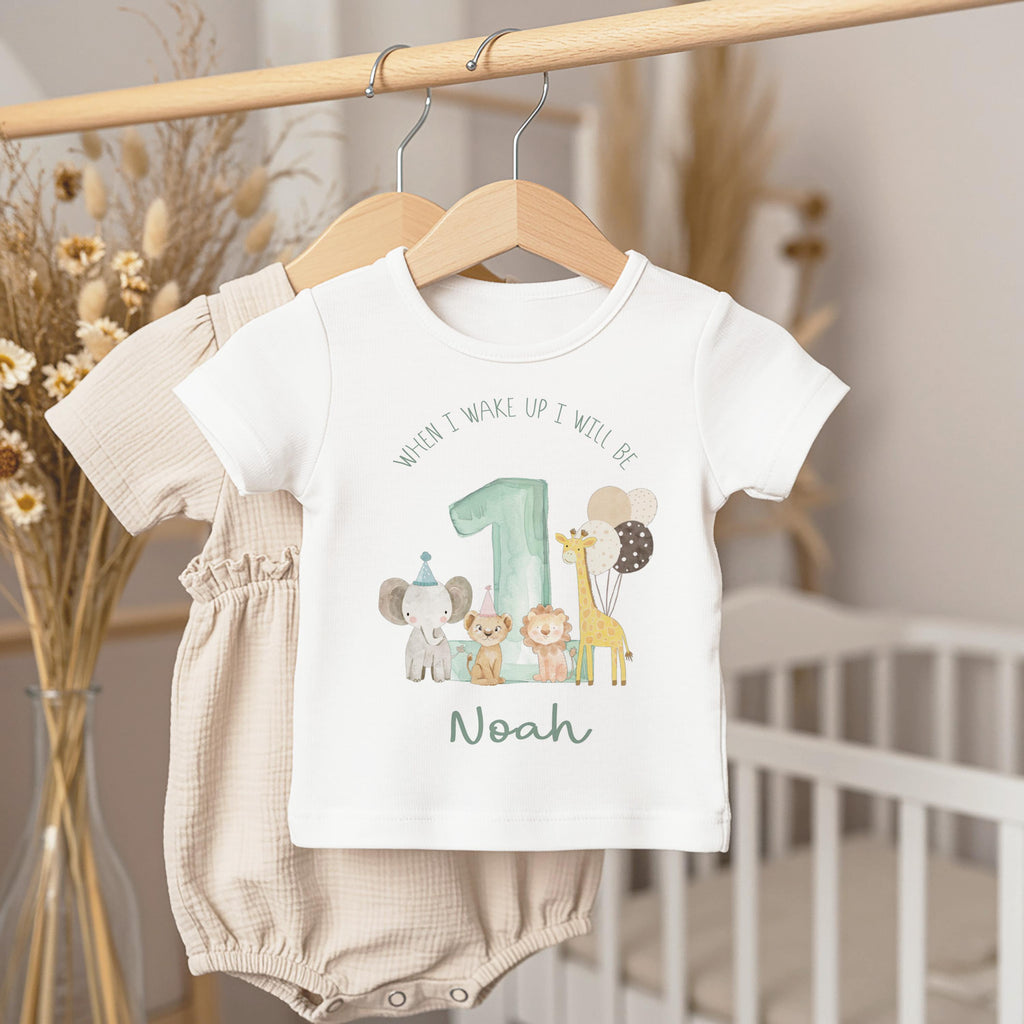 Safari Jungle Animal First Birthday Pyjamas , When I Wake Up I Will Be One Custom 1st Birthday Pjs, Personalized First Birthday Pjs