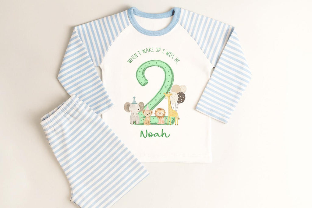 Safari Jungle Animal Second Birthday Pyjamas , When I Wake Up I Will Be Two Custom 2nd Birthday Pjs, Personalized Second Birthday Pjs