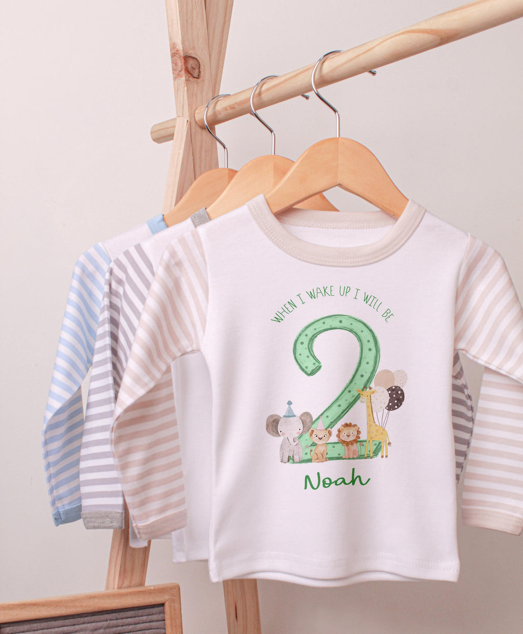 Safari Jungle Animal Second Birthday Pyjamas , When I Wake Up I Will Be Two Custom 2nd Birthday Pjs, Personalized Second Birthday Pjs