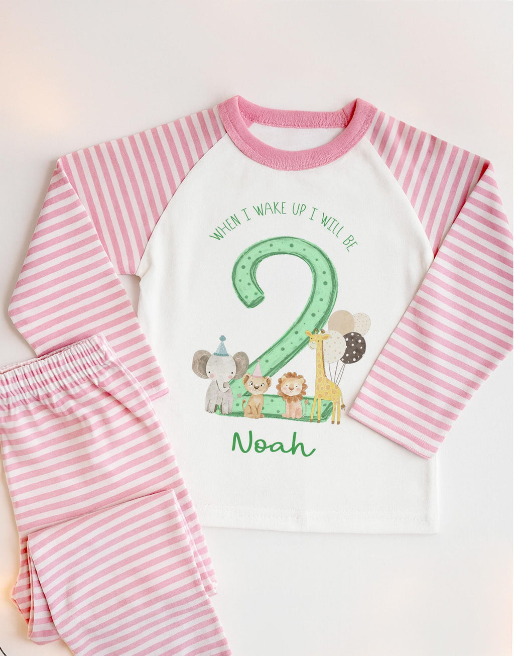 Safari Jungle Animal Second Birthday Pyjamas , When I Wake Up I Will Be Two Custom 2nd Birthday Pjs, Personalized Second Birthday Pjs
