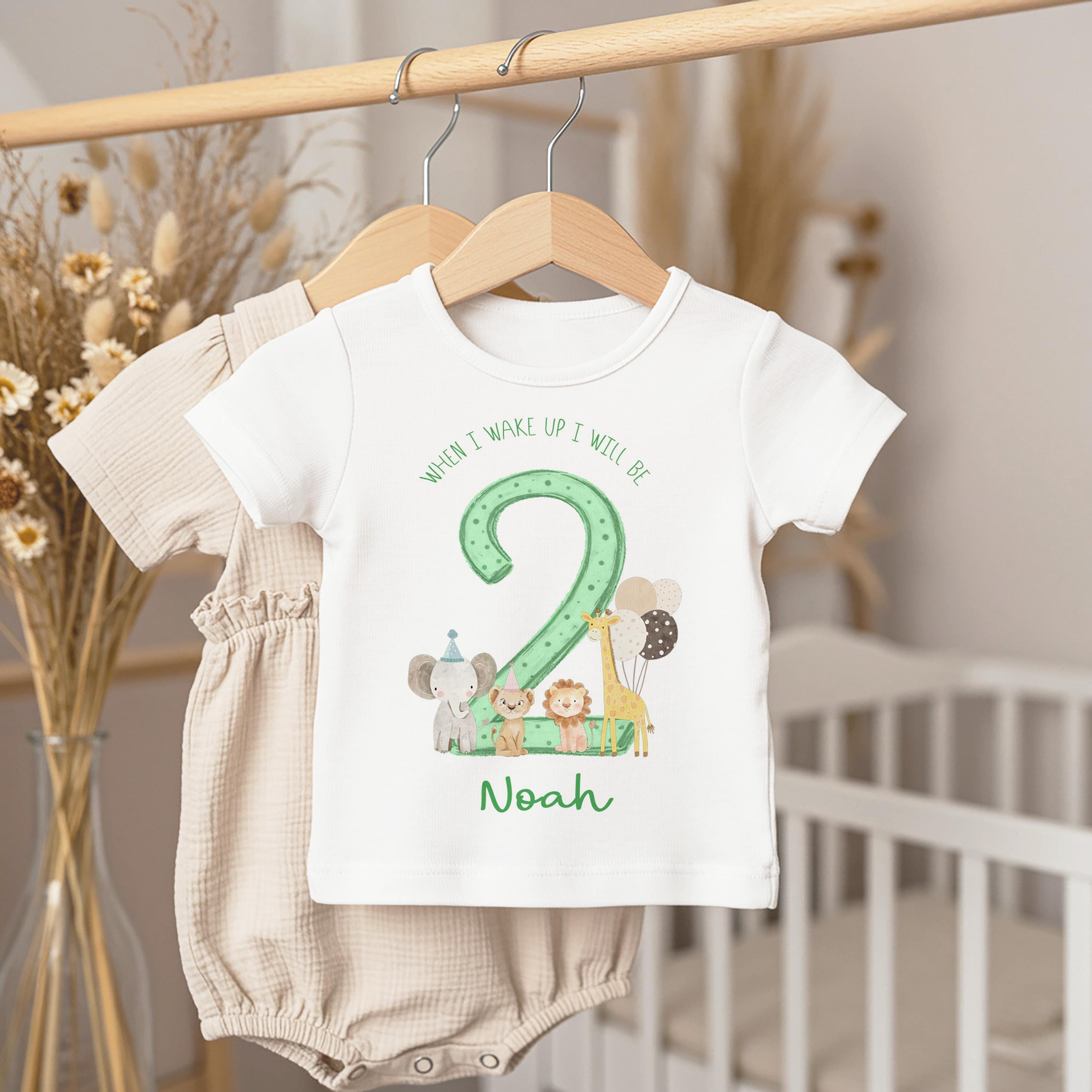 Safari Jungle Animal Second Birthday Pyjamas , When I Wake Up I Will Be Two Custom 2nd Birthday Pjs, Personalized Second Birthday Pjs