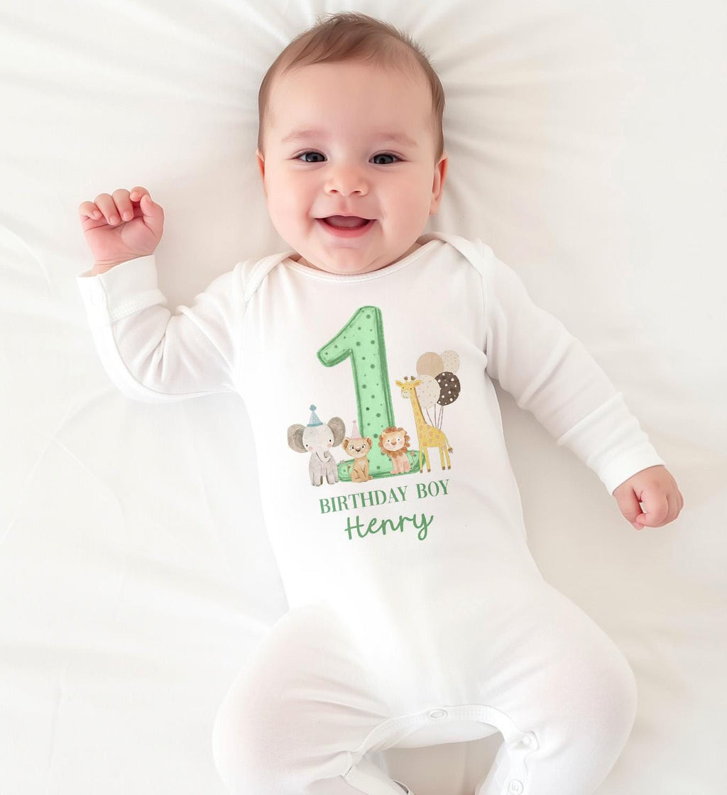 Safari Sage Green Birthday Boy Party T-shirt Top, Personalised 1st Birthday design Tee Outfit
