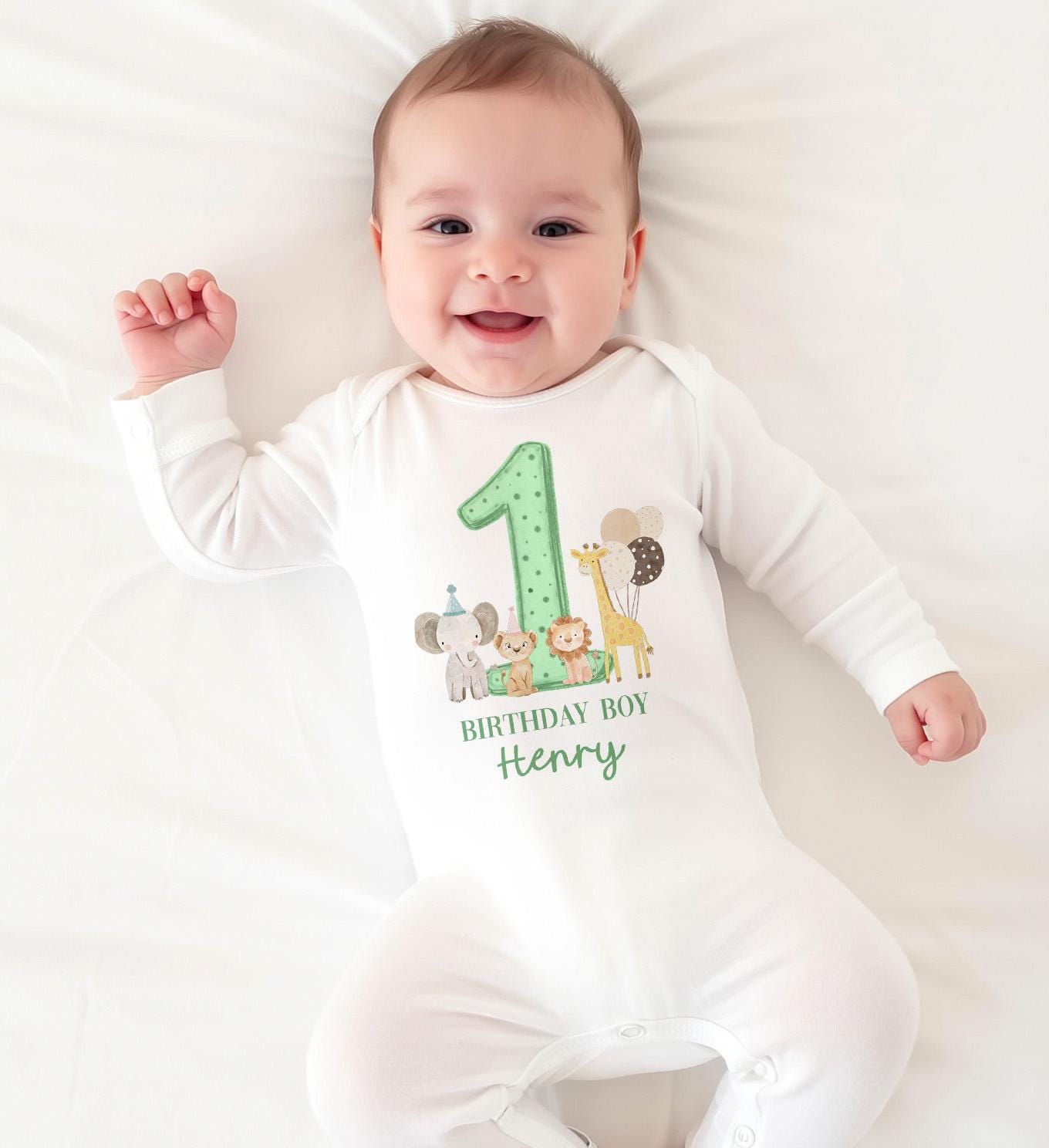 Safari Sage Green Birthday Boy Party T-shirt Top, Personalised 1st Birthday design Tee Outfit