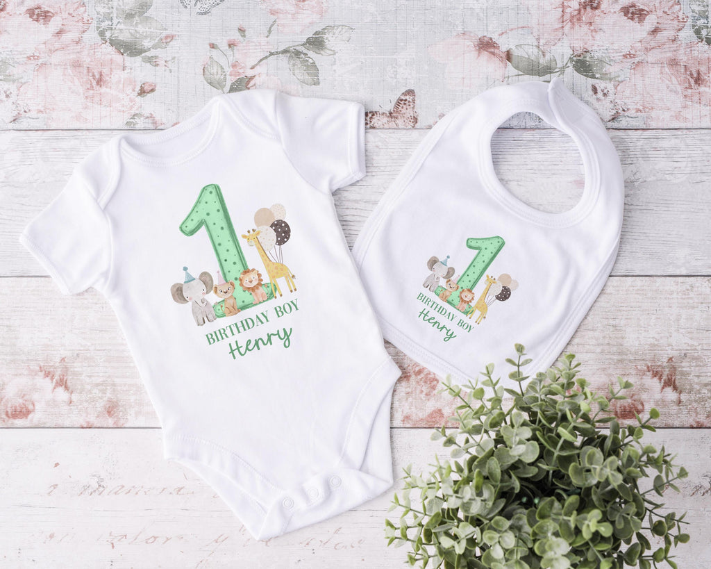 Safari Sage Green Birthday Boy Party T-shirt Top, Personalised 1st Birthday design Tee Outfit