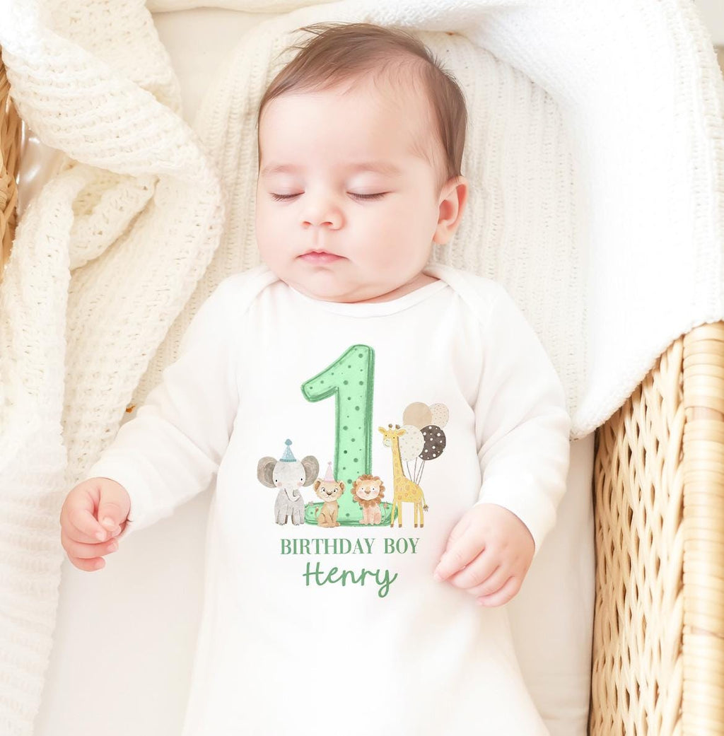 Safari Sage Green Birthday Boy Party T-shirt Top, Personalised 1st Birthday design Tee Outfit
