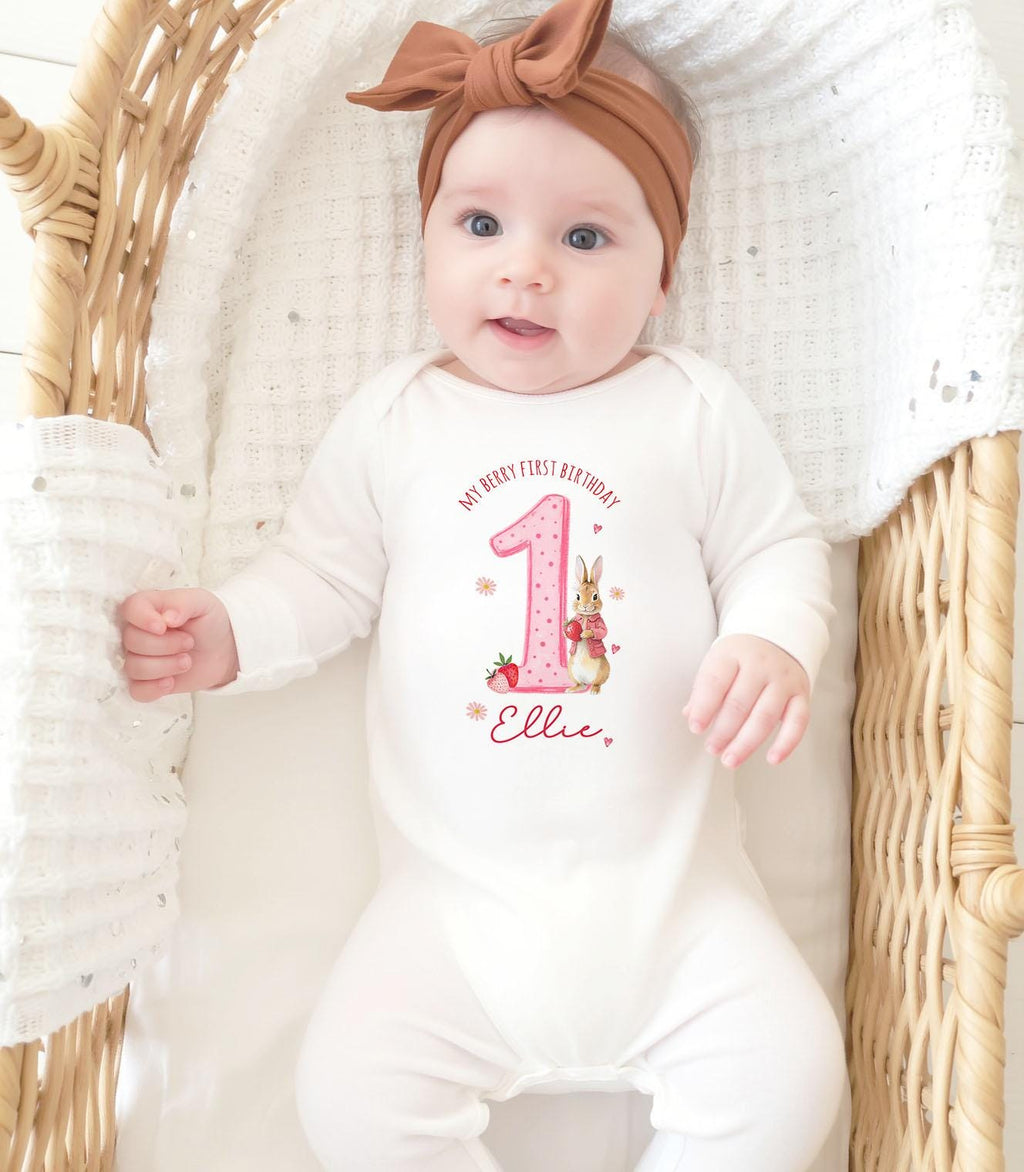berry first birthday outfit, 1st bday strawberry bunny theme party tshirt