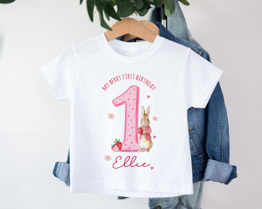 berry first birthday outfit, 1st bday strawberry bunny theme party tshirt