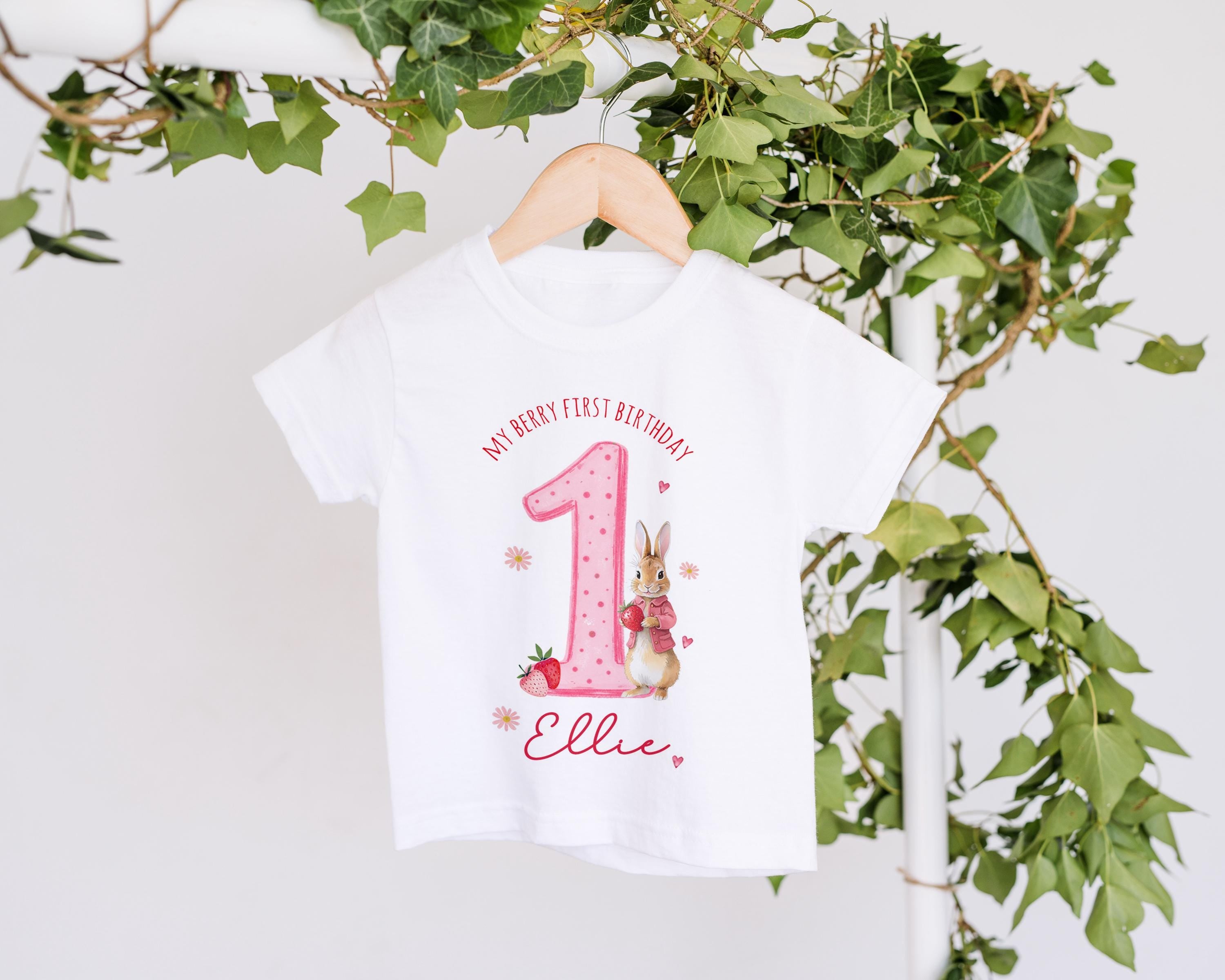 berry first birthday outfit, 1st bday strawberry bunny theme party tshirt