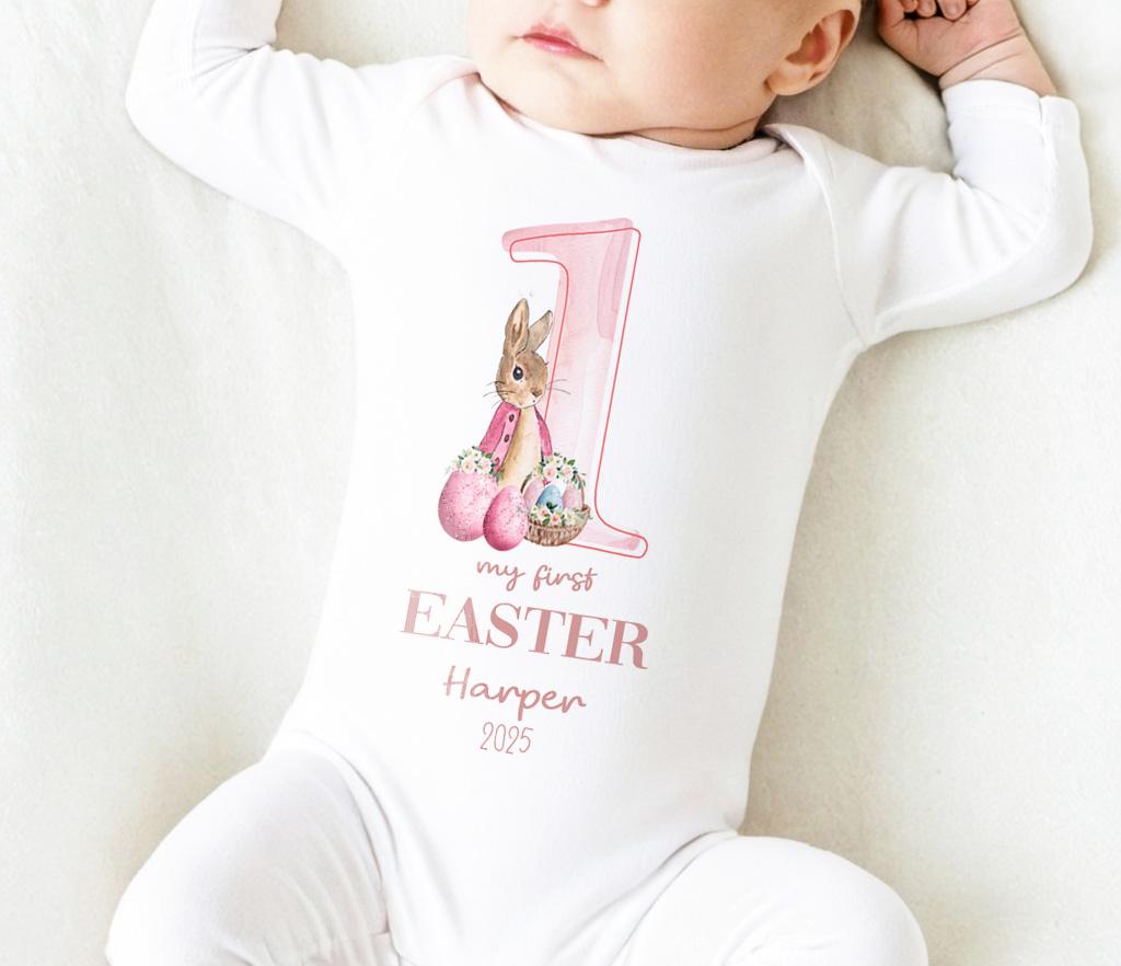Personalised my first Easter teddy baby grow gift set for baby girl 1st Easter, Custom first Easter gift set daughter/granddaughter/niece