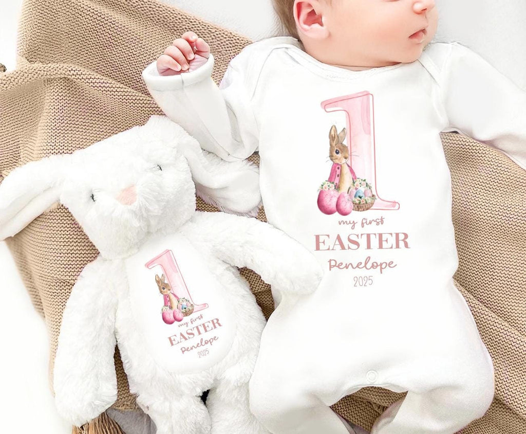 Personalised my first Easter teddy baby grow gift set for baby girl 1st Easter, Custom first Easter gift set daughter/granddaughter/niece