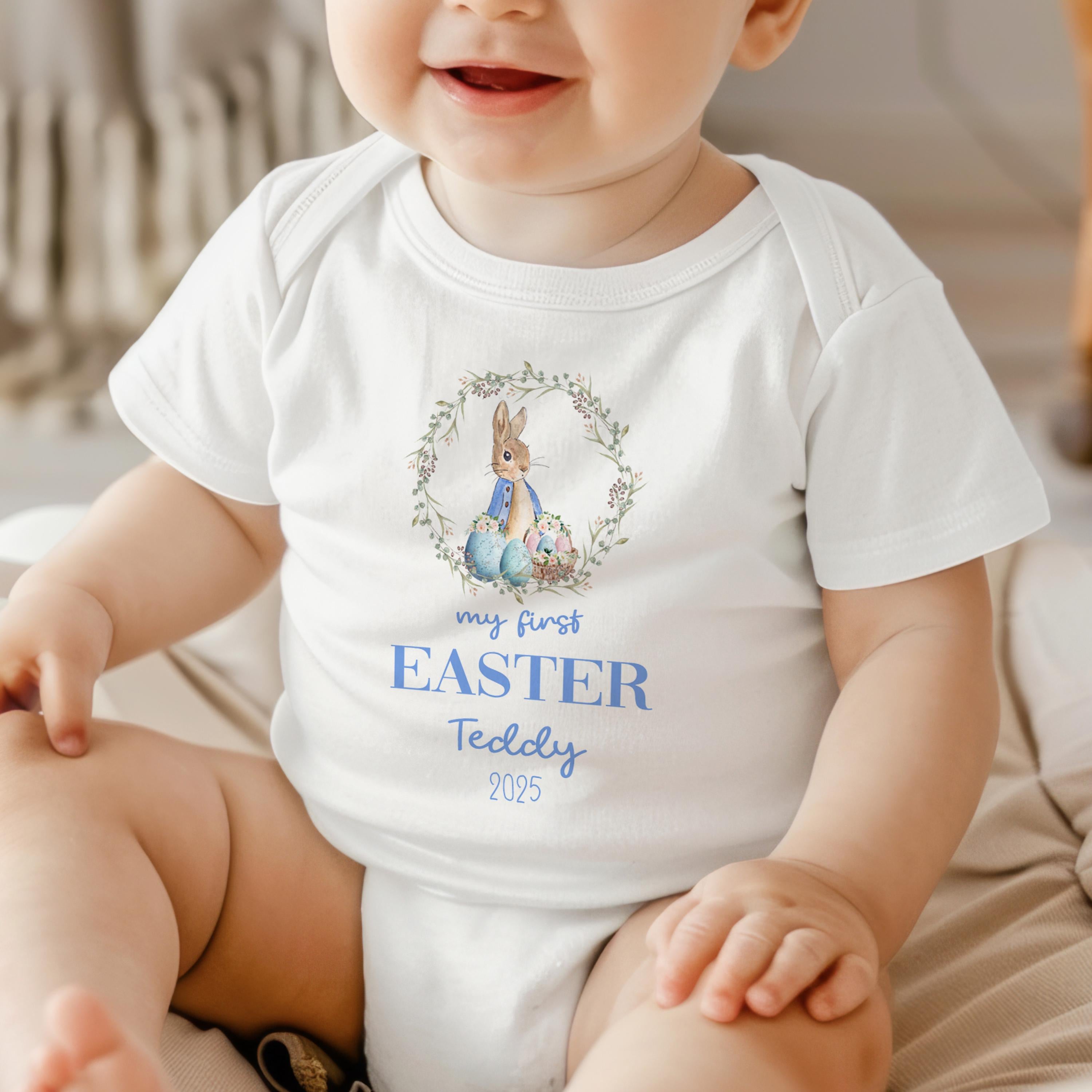 Personalised my first Easter teddy baby grow gift set for baby boy 1st Easter, Custom first Easter gift set for son/grandson/godson/nephew