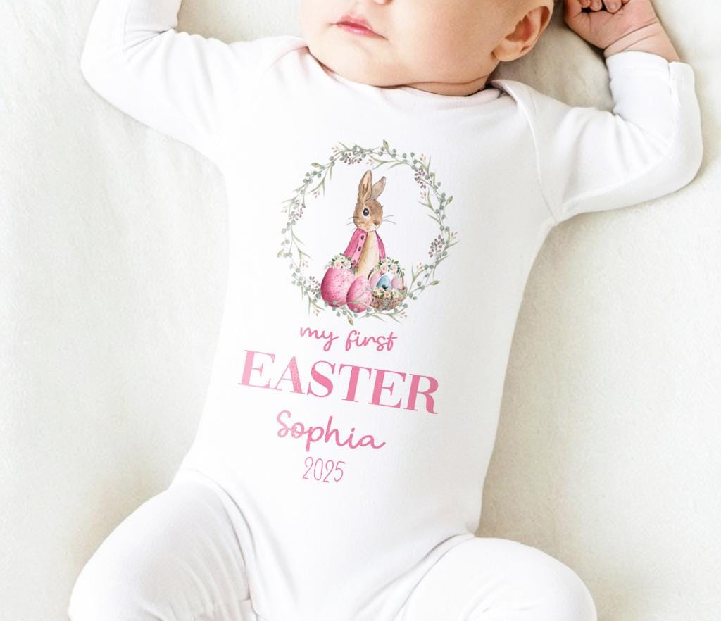 Personalised my first Easter teddy baby grow gift set for baby girl 1st Easter, Custom first Easter gift set daughter/granddaughter/niece