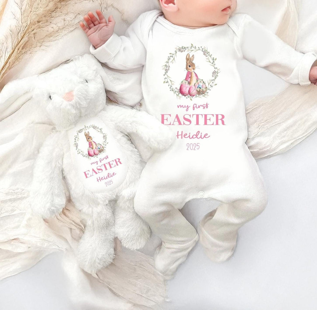 Personalised my first Easter teddy baby grow gift set for baby girl 1st Easter, Custom first Easter gift set daughter/granddaughter/niece