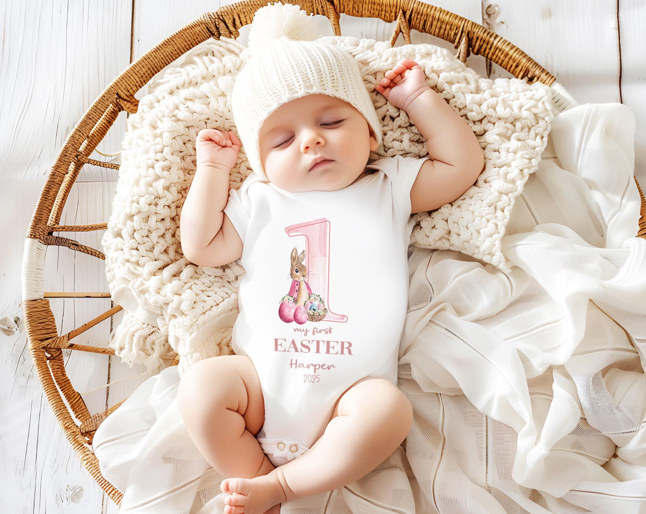 Personalised my first Easter teddy baby grow gift set for baby girl 1st Easter, Custom first Easter gift set daughter/granddaughter/niece